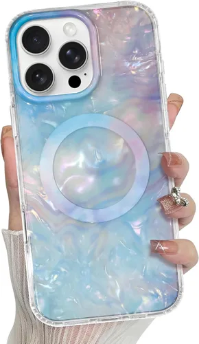 Miniatura 35 de Bonoma Funda magnética para iPhone 13 【Soporte para Magsafe】Protector de cámara de lujo de cristal fluorescente iridiscente con láser brillante + 2