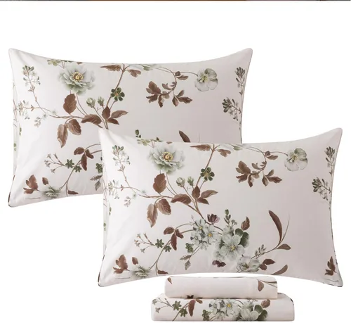 Miniatura 41 de FADFAY Juego de sábanas de cama con estampado floral amarillo, de algodón, tamaño King, suaves, transpirables, estilo Shabby Coquette, con bolsillo