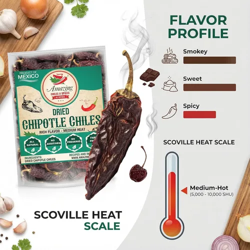 Miniatura 6 de Pimientos secos Chipotle Morita Chile 16 oz – Sabor ahumado robusto, uso para recetas mexicanas, topo, salsas, tamales, salsa, carnes, guisos. Calor