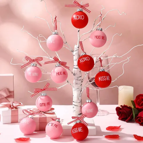 Miniatura 2 de DoubleFill 12 adornos de bolas para el día de San Valentín para árbol, de 1.96 pulgadas, decoraciones colgantes de San Valentín, bolas de plástico