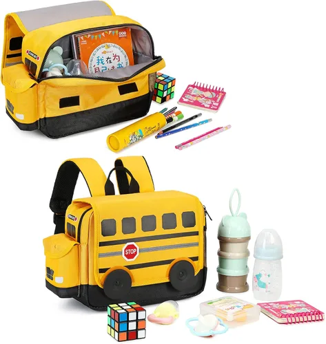 Miniatura 4 de Mochila para niños pequeños, preescolar, autobús, bolsa de libros 3D para jardín de infantes con lonchera aislante