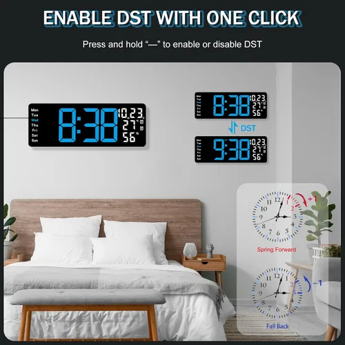 Miniatura 7 de JoFomp Reloj de pared digital grande de 17.3 pulgadas, reloj digital LED con control remoto, reloj despertador