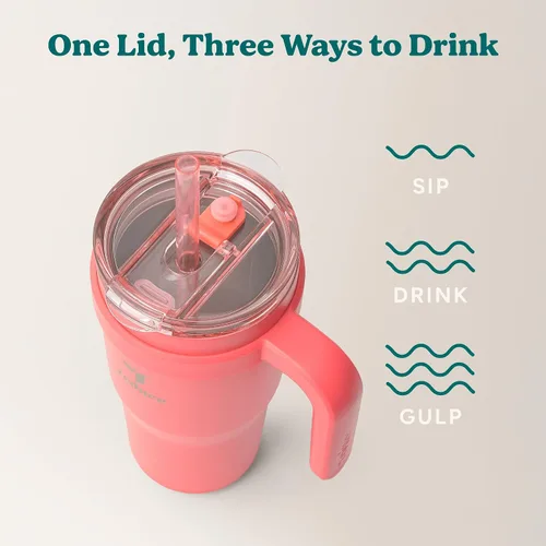 Miniatura 5 de REDUCE Vaso de acero inoxidable de 24 onzas con asa, con aislamiento al vacío de doble pared, tapa a prueba de sudor y popote reutilizable, mantiene