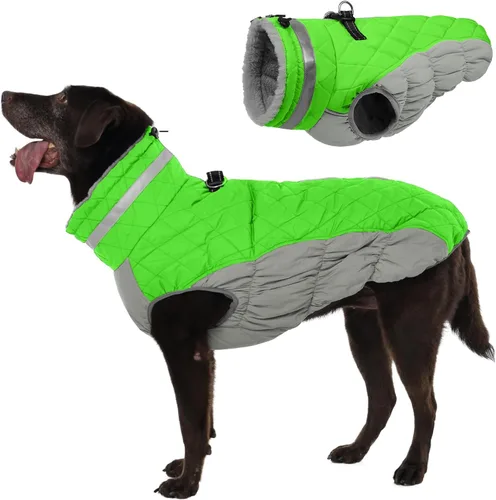 Miniatura 45 de Abrigo de invierno para perro, chaqueta grande para perro, chaqueta impermeable para mascotas con cremallera trasera, abrigo para mascotas con arnés