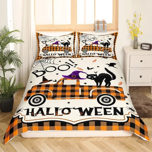 Miniatura 15 de Feelyou Funda de edredón de Halloween, tamaño individual, con 1 funda de almohada, decoración de Halloween, juego de ropa de cama con estampado