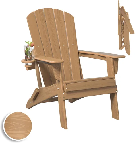 Miniatura 23 de Plawdlik Adirondack Juego de 2 sillas plegables, probadas por SGS, textura de madera con portavasos, polietileno de alta densidad resistente a todo