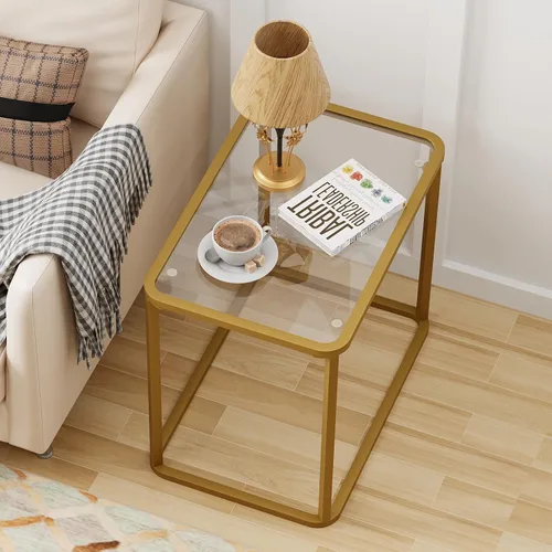 Miniatura 10 de Garden 4 you Mesa auxiliar de cristal, mesa auxiliar rectangular con marco de metal, moderna mesita de noche para oficina, dormitorio, sala de Negro