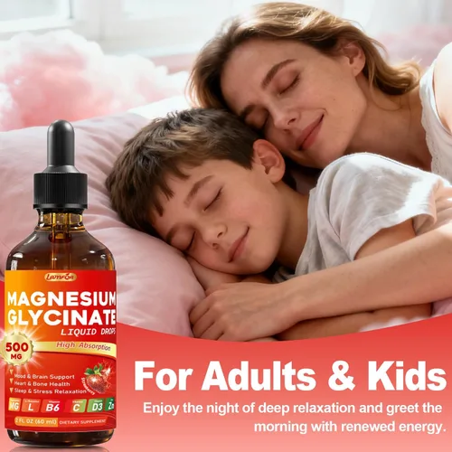 Miniatura 10 de Gotas líquidas de glicinato de magnesio de 500 mg – Alta absorción con vitamina B6, D3, C, zinc – Apoya el estado de ánimo, sueño, corazón y salud