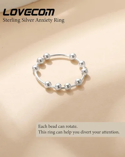 Miniatura 5 de LOVECOM 925 Sterling Silver Anxiety Fidget with Beads Rings for Anxiety Spinner Ring for Women Men 14K Gold Plated Stress Relief Spinning Ring