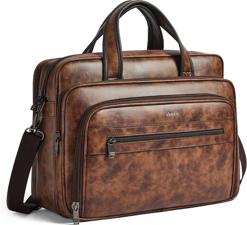 Miniatura 9 de Bolso de Mensajero de Cuero Shrrie para Hombres y Mujeres de 17 Pulgadas, Bolso para Laptop de Gran Capacidad Resistente al Agua, Bolso de Hombro