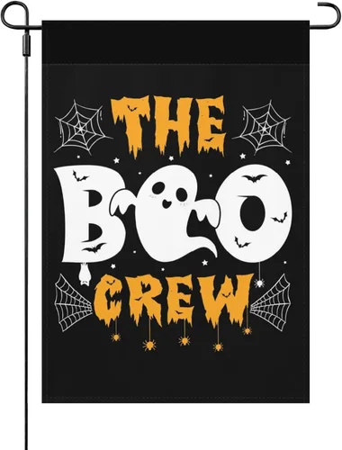 Banderas de Halloween para patio, bandera de jardín The Boo Crew, bandera de jardín de doble cara, tamaño único, banderas retro para casa, tamaño
