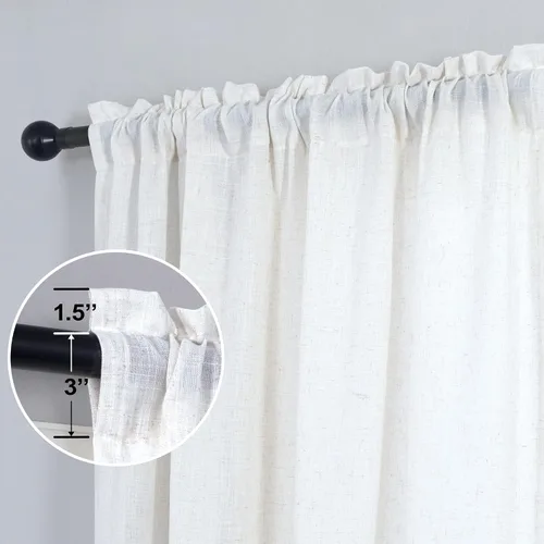 Miniatura 88 de KOUFALL Juego de 2 cortinas de puerta francesa, cortinas de lino para puerta/ventana, cortina transparente boho para cristal lateral delantero