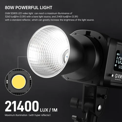 Miniatura 2 de GVM - Luz de video LED SD80S de 80 W con linterna Softbox y kit de soporte para trípode, luz de estudio de montaje Bowens de 5600 K, iluminación