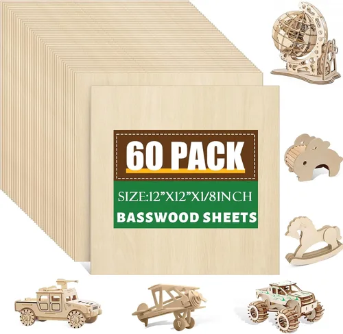 Miniatura 14 de Paquete de 8 hojas de madera contrachapada de nogal de 12 x 12 x 1/8 pulgadas, madera contrachapada de 0.118 in para corte y grabado láser, madera
