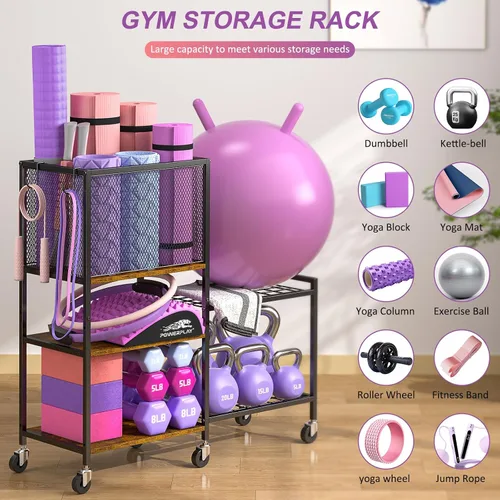 Miniatura 4 de Estante para mancuernas, soporte de almacenamiento para esterilla de yoga, estante de almacenamiento de gimnasio en casa, organizador