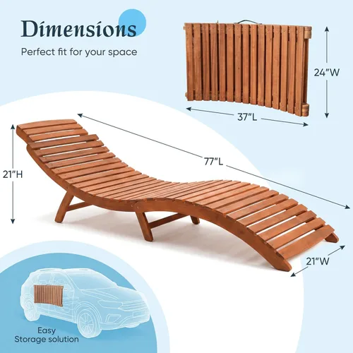 Miniatura 2 de Flamaker - Sillas de recostarse para exteriores, plegables de madera de acacia, con asa lateral, tumbona para sol para piscina, césped, jardín