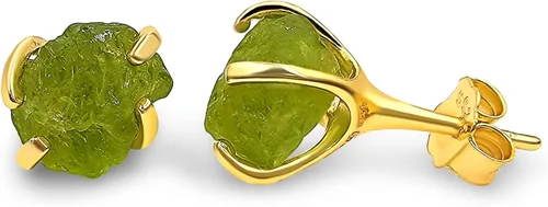 Miniatura 76 de Aretes de piedra preciosa natural en bruto con oro amarillo sobre plata de ley 925, 6 a 0.276 in, regalo de piedra de nacimiento de calidad genuina
