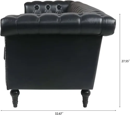 Miniatura 4 de Sofá Chesterfield moderno de 83.5 pulgadas, sofá de 3 plazas con brazo enrollado, tapizado de cabeza de clavo, sofás de piel sintética para sala