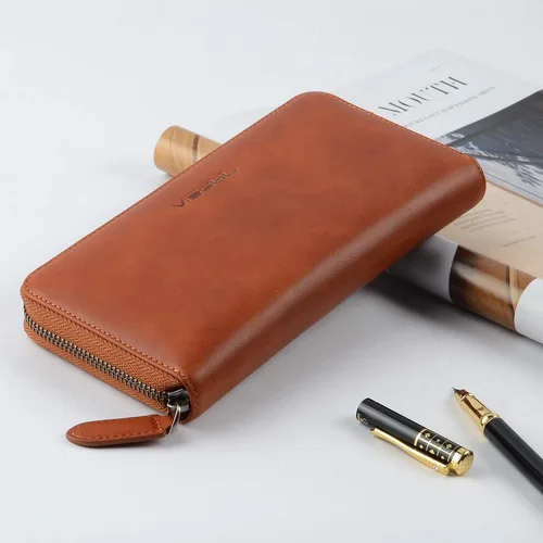 Miniatura 34 de VISOUL Cartera larga de cuero con cremallera para hombres y mujeres con bloqueo RFID, cartera larga de embrague grande con cremallera, Negro
