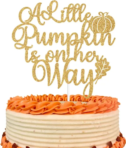 Miniatura 9 de Decoración para tartas con purpurina dorada "A Little Pumpkin is on His Way", calabaza Oh Boy/A Little Pumpkin is on the Way, decoración de fiesta