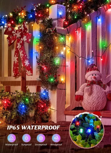 Miniatura 5 de Brightown - Paquete de 2 luces solares de Navidad en tira para exteriores, total 44 metros, 400 LED, luces de hadas parpadeantes impermeables con 8