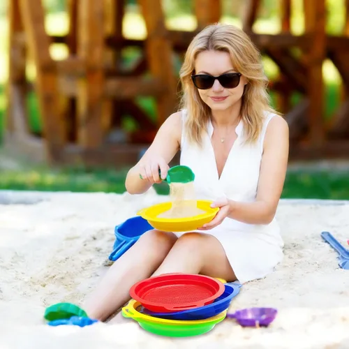 Miniatura 7 de OJYUDD Paquete de 8 tamices de arena de plástico para adultos, sartenes multiusos para playa, jardinería y uso al aire libre (8.75 x 9.75 pulgadas)