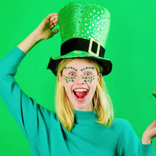 Miniatura 4 de Ecuupas Día de San Patricio, gemas faciales para festivales de tréboles, trébol con purpurina verde, diseño de diamantes de imitación de ojos