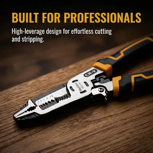 Miniatura 6 de Herramienta pelacables 8 en 1, alicates de electricista multifunción CR-V de 9 pulgadas, ideal para pelar, cortar, engarzar y sujetar cables. Agarre