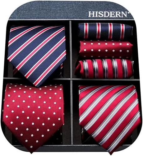 Miniatura 13 de HISDERN Juego de corbatas extralargas para hombre y pañuelo de bolsillo de 63 pulgadas, colección XL, caja de regalo, corbata, lote de 3