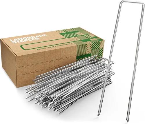 GardenGloss Grapas de paisaje galvanizadas de 6 pulgadas – Paquete de calibre 50-11 – Pines de jardín, césped y patio – Estacas de tela para
