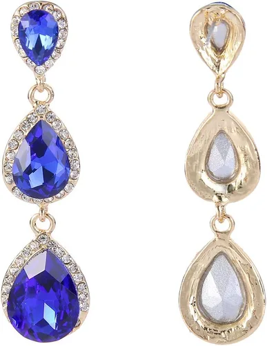 Miniatura 108 de EleQueen Pendientes de cristal austriaco en tono dorado para mujer, forma de pera de 2.5 pulgadas, color esmeralda