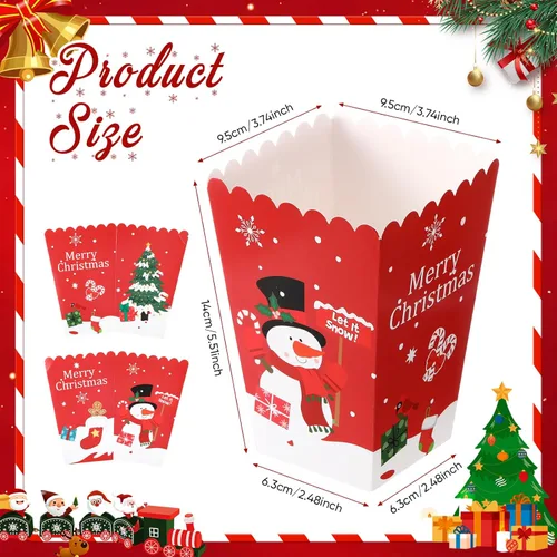 Miniatura 2 de Baderke 24 cajas de palomitas de maíz de Navidad, mini caja de dulces de Navidad, caja de golosinas de galletas, muñeco de nieve, Papá Noel, copo