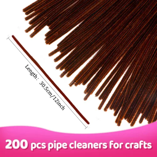 Miniatura 2 de Praisebank Limpiapipas marrones para manualidades, 200 piezas, tallos de felpilla para proyectos de bricolaje, suministros de arte y manualidades