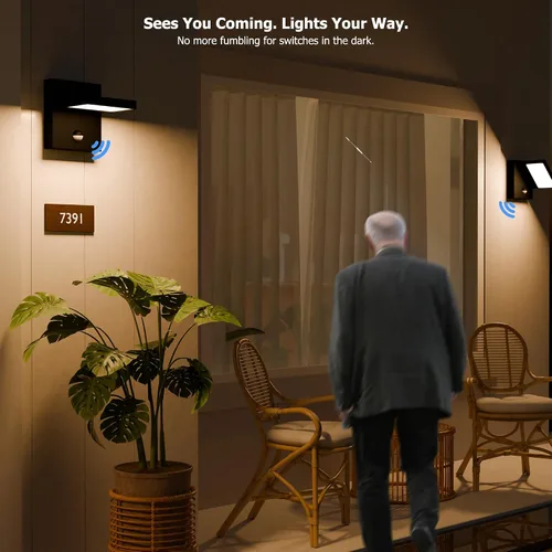 Miniatura 4 de Lustrlach Lámpara LED de pared con sensor de movimiento para exteriores, montaje en pared exterior con cabezal de lámpara ajustable para casa