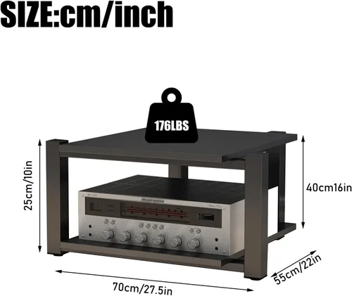 Miniatura 2 de Av - Estante de audio resistente, soporte para reproductor multimedia con estantes de madera, gabinete de equipo estéreo de CD negro, adecuado
