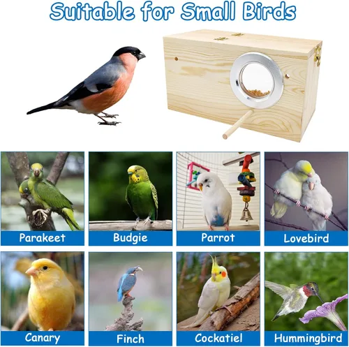 Miniatura 8 de BNOSDM Caja nido de periquitos, caja transparente para cría de nidos de pájaros con perca, casa de pájaros de madera para jaula de cacatúas