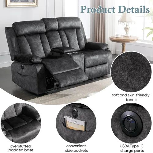 Miniatura 6 de GUEAPY Sofá reclinable de dos plazas - Sofá reclinable de dos plazas con consola, sofá reclinable doble con calor y masaje, sofá reclinable Gris