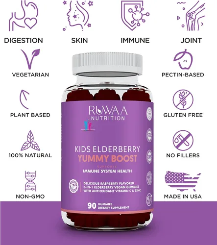 Miniatura 4 de RUWAA NUTRITION Vitaminas, gomitas de saúco, suplementos de zinc y vitamina C: vitaminas de apoyo inmunológico, hueso, cerebro, pulmón, piel