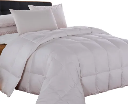 Wholesalebeddings - Edredón de plumón de ganso de peso medio/calidez (King-California King) 100% algodón, patrón sólido, relleno de plumón de ganso