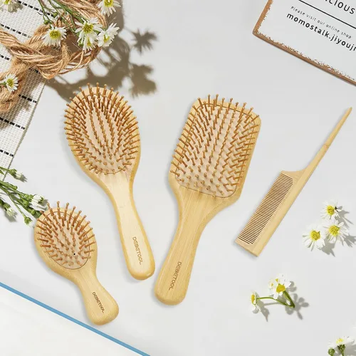 Miniatura 5 de DEBETOOL Juego de cepillo y peine de bambú para cabello para mujeres, hombres y niños, cepillo de púas anchas de madera de bambú natural y peine