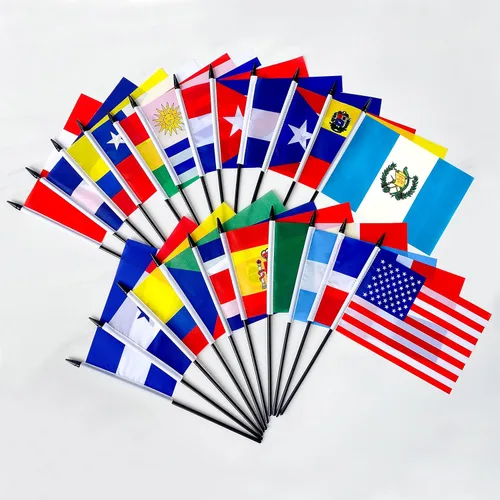 Miniatura 5 de Paquete de 22 banderas pequeñas de mano de países de América Latina, incluye 18 países de América Latina, 5 x 8 pulgadas