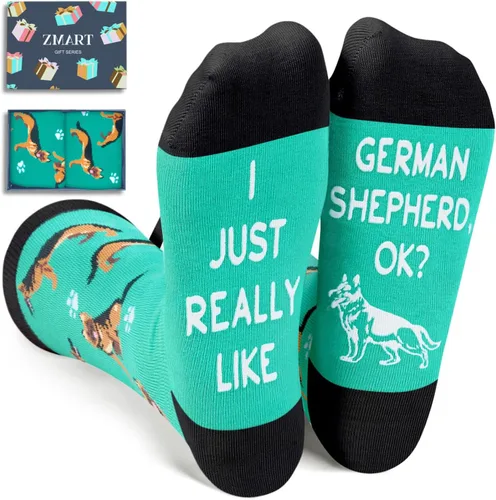 Zmart Calcetines divertidos de pastor alemán para hombre, regalos de pastor alemán loco, regalos divertidos y extraños para mujer, Me gusta mucho