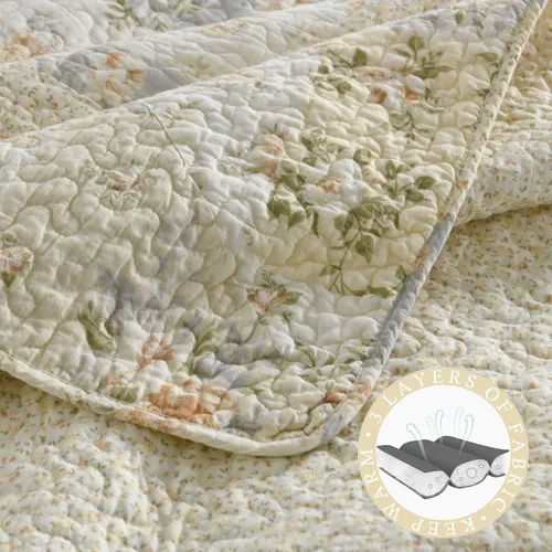 Miniatura 4 de Colcha de tamaño Queen extragrande de 102 x 120 pulgadas, 100% algodón, ligera, extra grande, tamaño Queen con 2 fundas de almohada, colcha Beige