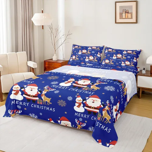 Miniatura 40 de Erosebridal Juego de ropa de cama individual con diseño de árbol de Navidad, muñeco de nieve, decoración de corona de Navidad, sábana bajera