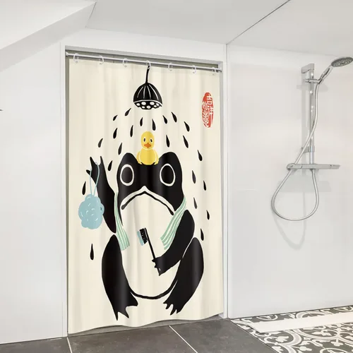 Miniatura 4 de Juego Divertido de Cortina de Rana Retro para Ducha, Juego de Baño 48x71 Pulgadas, Estilo Asiático Lindo, Arte Japonés Tradicional de Pato de Goma