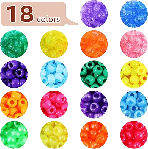 Miniatura 4 de Cuentas de pelo de 18 colores de 0.354 in para trenzas de cabello, kit de cuentas de pony arcoíris para hacer joyas, cuentas Kandi para hacer 28