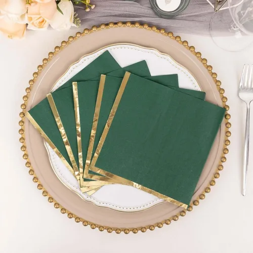 Miniatura 71 de Efavormart 50 Pack Servilletas de papel para fiestas de 2 capas suaves verde oliva con borde dorado de oro, servilletas para cenas, cócteles