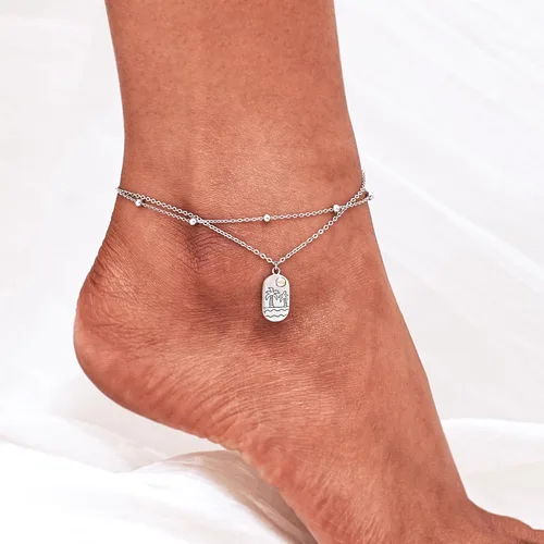 Miniatura 17 de CHIC & ARTSY Tobilleras delicadas de plata de ley S925 para verano, pulsera de tobillo ajustable multicapa para playa, joyería de pie para mujer