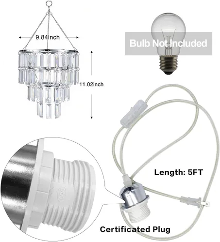 Miniatura 3 de Lámpara de Araña Moderna con Pantalla y Cable de Luz con Enchufe - Accesorio de Iluminación de Lámpara de Araña Cromada - Pantalla de Techo Colgante