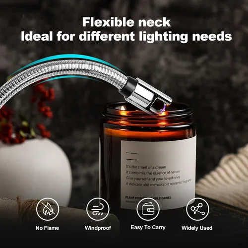 Miniatura 5 de Paquete de 2 encendedores eléctricos de velas – Arco de plasma recargable por USB, resistente al viento, sin llama con cuello flexible para velas